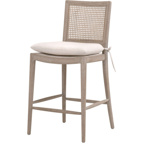 Blume Counter Stool in Performance Textured Cream Linen, Cane & Gray Oak